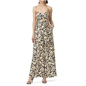 Fame and Partners The London Jumpsuit V-neckline Floral Cream Black Size 12